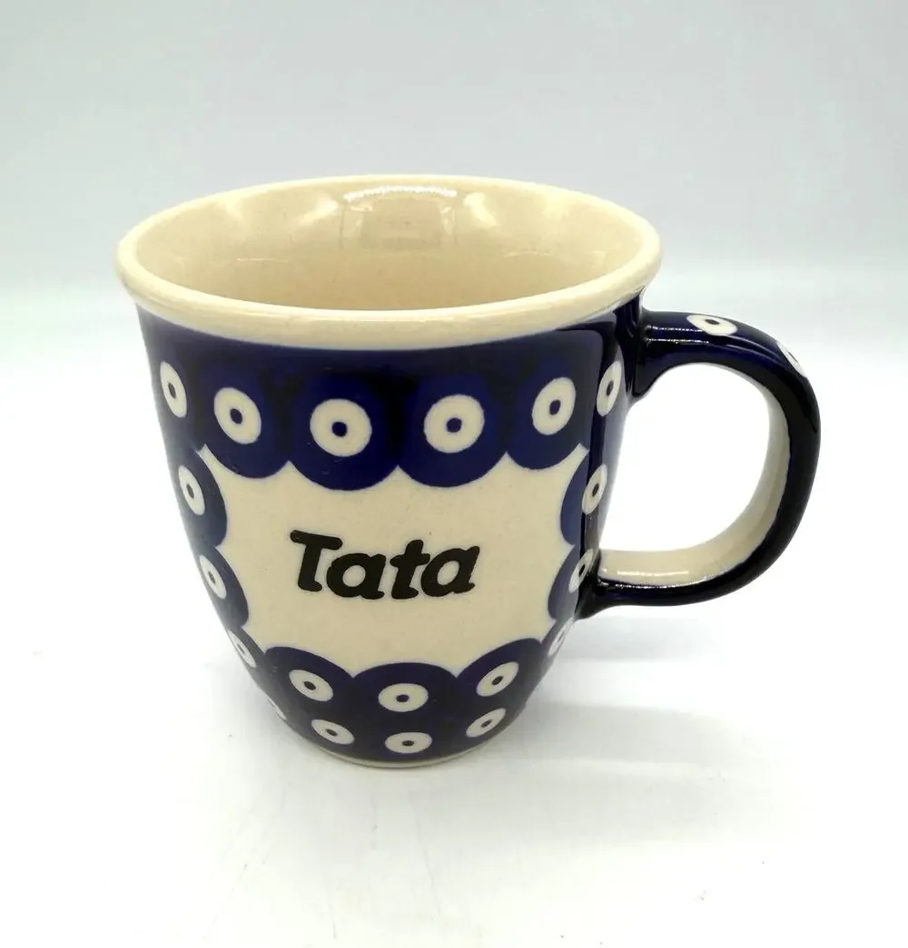 Polish Pottery Blue Dotted Mug with 